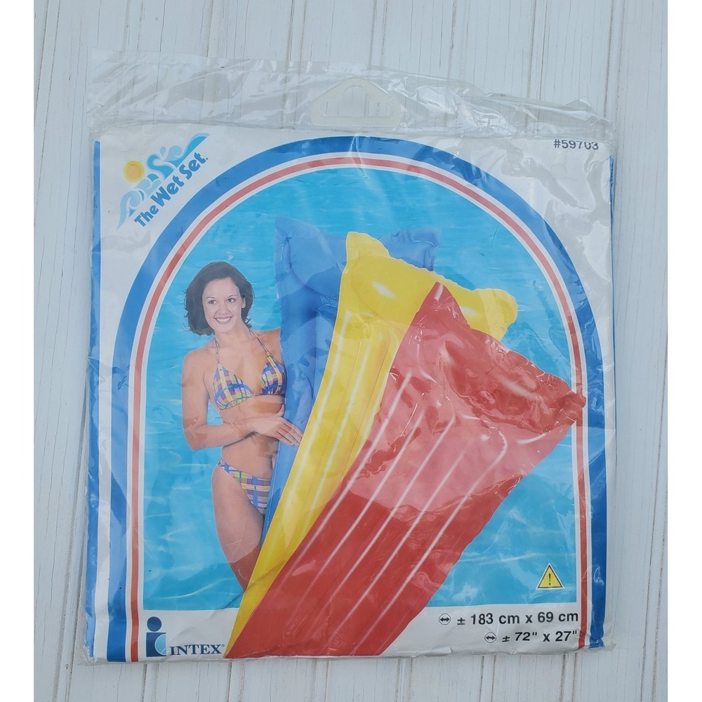 Vintage‎ 1999 Intex Pool Floatie Mat Lounger Wet Set Blue 72x27 Pillow Top Raft